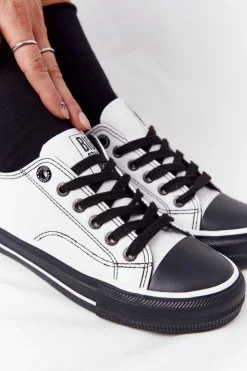 Big Star Shoes Trampki Damskie Big Star|Trampki Damskie Niskie*Damskie Skórzane Trampki BIG STAR HH274147 Biało-Czarne