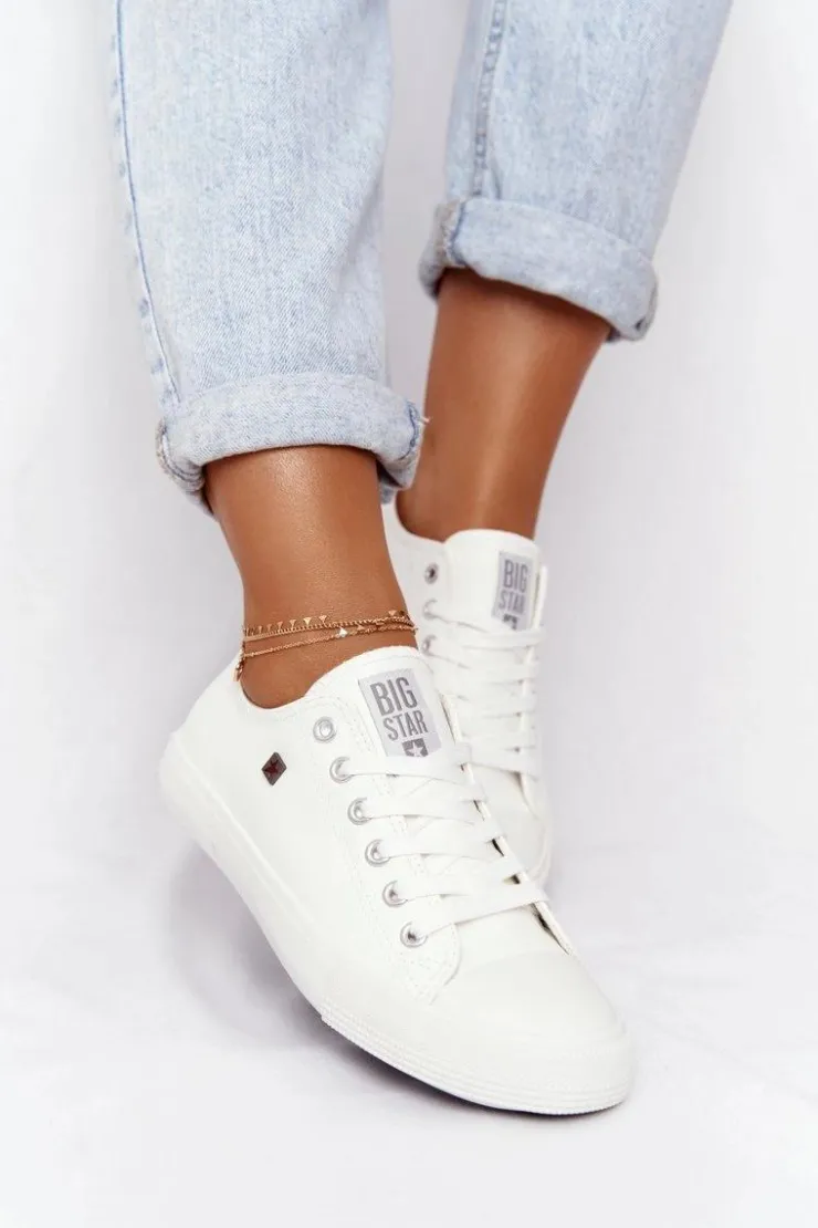 Damskie Big Star Shoes Damskie Skórzane Trampki Big Star Białe V274869
