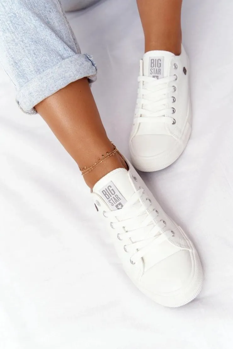 Damskie Big Star Shoes Damskie Skórzane Trampki Big Star Białe V274869