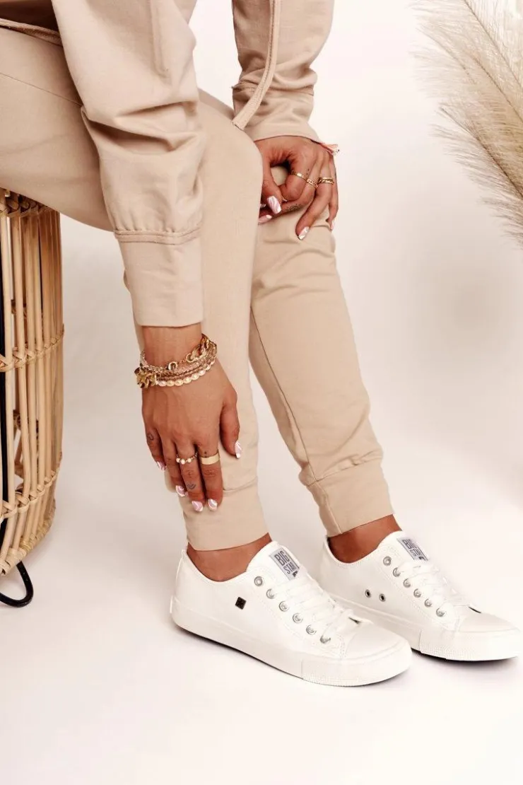 Damskie Big Star Shoes Damskie Skórzane Trampki Big Star Białe V274869