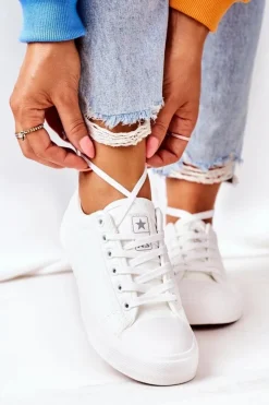 Damskie Evento Damskie Skórzane Trampki Białe Mega