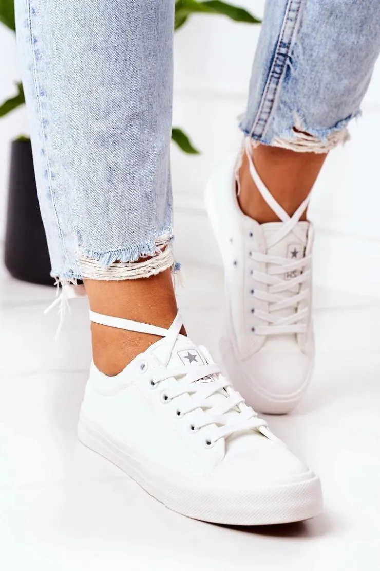 Damskie Evento Damskie Skórzane Trampki Białe Mega