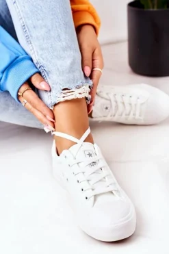 Damskie Evento Damskie Skórzane Trampki Białe Mega