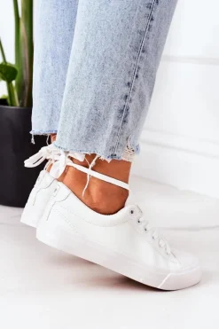 Damskie Evento Damskie Skórzane Trampki Białe Mega