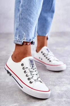 Big Star Shoes Trampki Damskie Big Star|Trampki Damskie Niskie*Damskie Skórzane Trampki Big Star KK274095 Białe