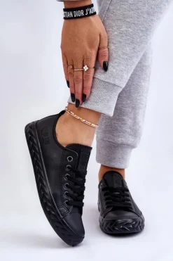 Damskie Big Star Shoes Damskie Skórzane Trampki Big Star LL274402 Czarne