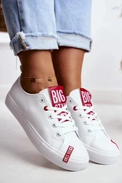 Big Star Shoes Trampki Damskie Big Star|Trampki Damskie Niskie*Damskie Skórzane Trampki BIG STAR EE274302 Białe
