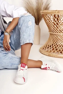 Big Star Shoes Trampki Damskie Big Star|Trampki Damskie Niskie*Damskie Skórzane Trampki BIG STAR EE274302 Białe