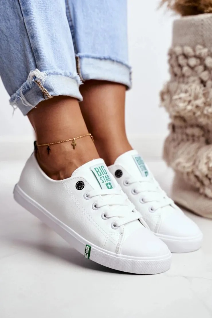 Online Big Star Shoes Damskie Skórzane Trampki Big Star GG274006 Biało-Zielone