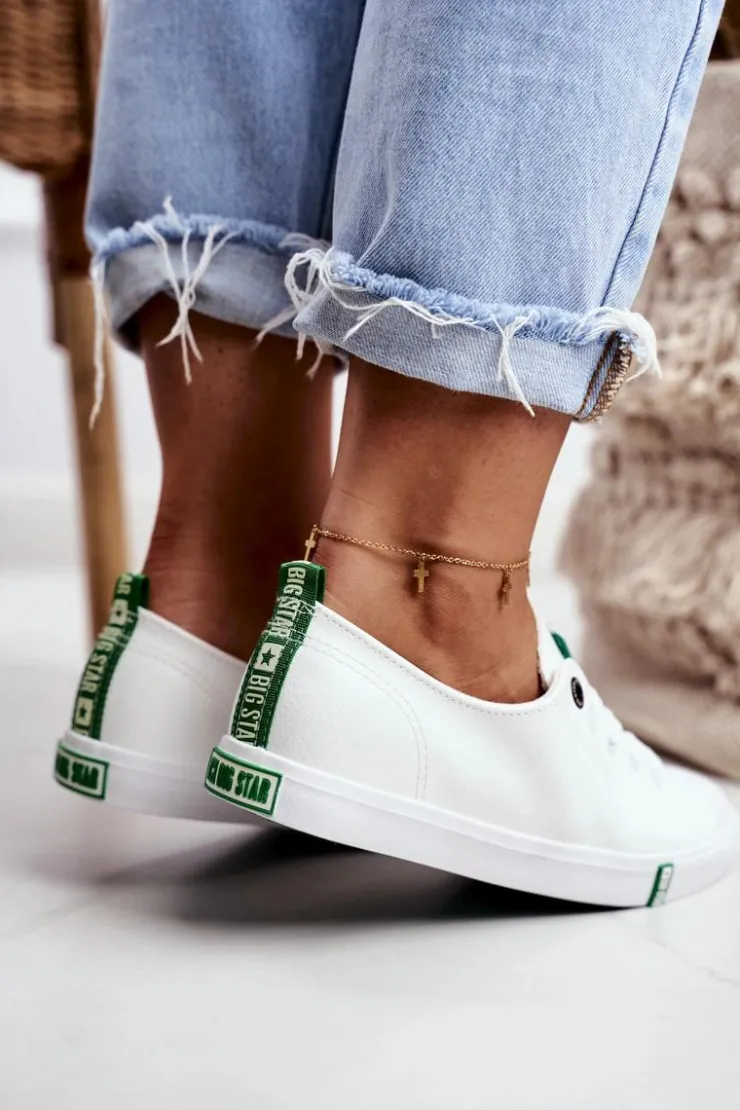 Online Big Star Shoes Damskie Skórzane Trampki Big Star GG274006 Biało-Zielone