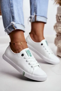 Online Big Star Shoes Damskie Skórzane Trampki Big Star GG274006 Biało-Zielone