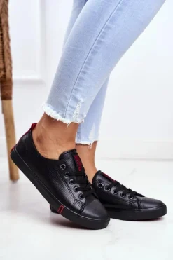 Damskie Big Star Shoes Damskie Skórzane Trampki Big Star GG274007 Czarne