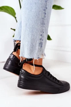 Evento Trampki Damskie Niskie*Damskie Skórzane Trampki Czarne Mega