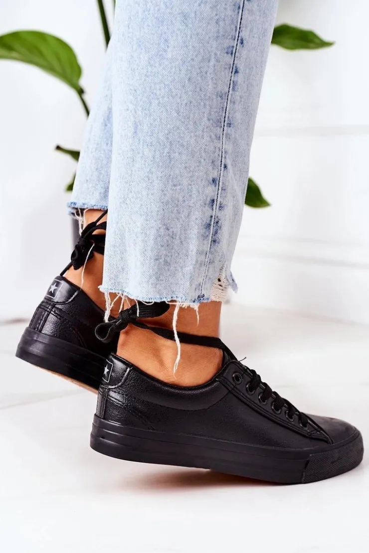 Evento Trampki Damskie Niskie*Damskie Skórzane Trampki Czarne Mega