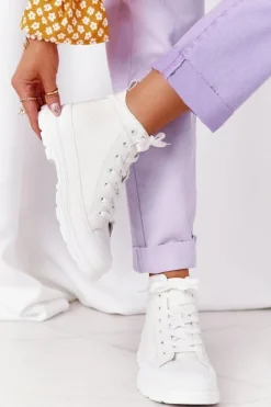 Hot Boto Damskie Skórzane Trampki Na Dużej Podeszwie Białe Trissy