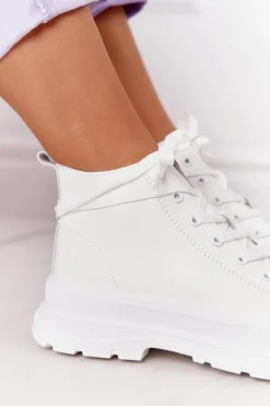 Hot Boto Damskie Skórzane Trampki Na Dużej Podeszwie Białe Trissy