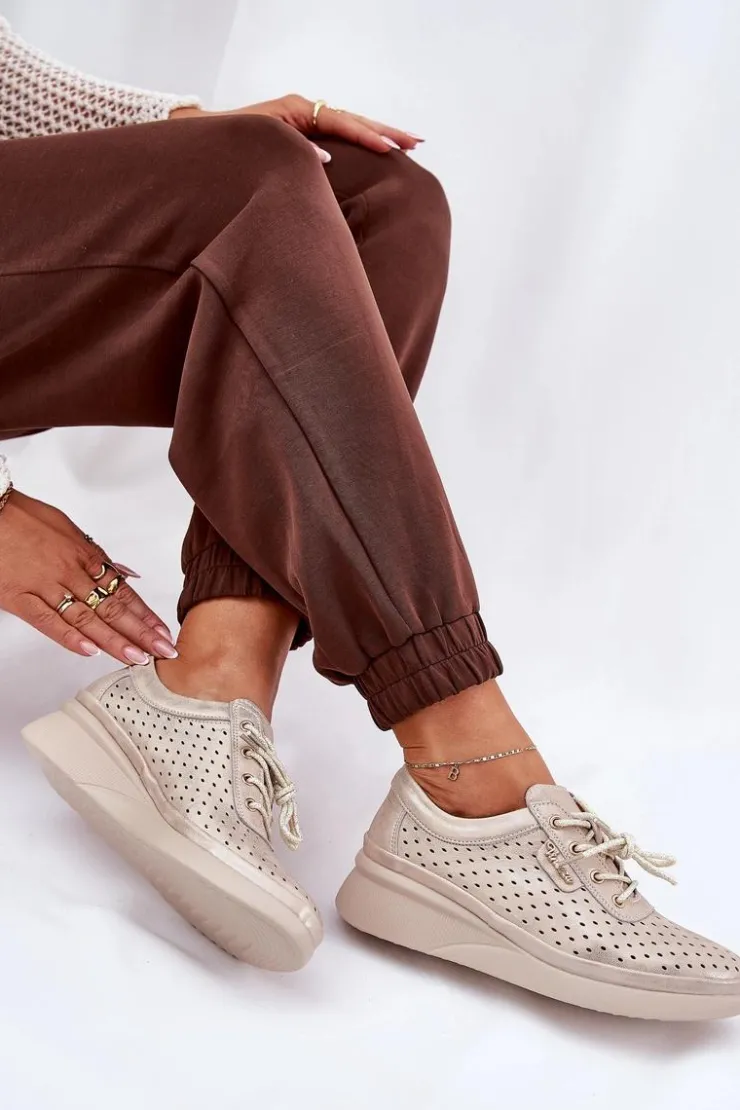 Discount Buty damskie Vinceza Damskie Skórzane Trampki Sportowe Buty Złote Brumia Złoty