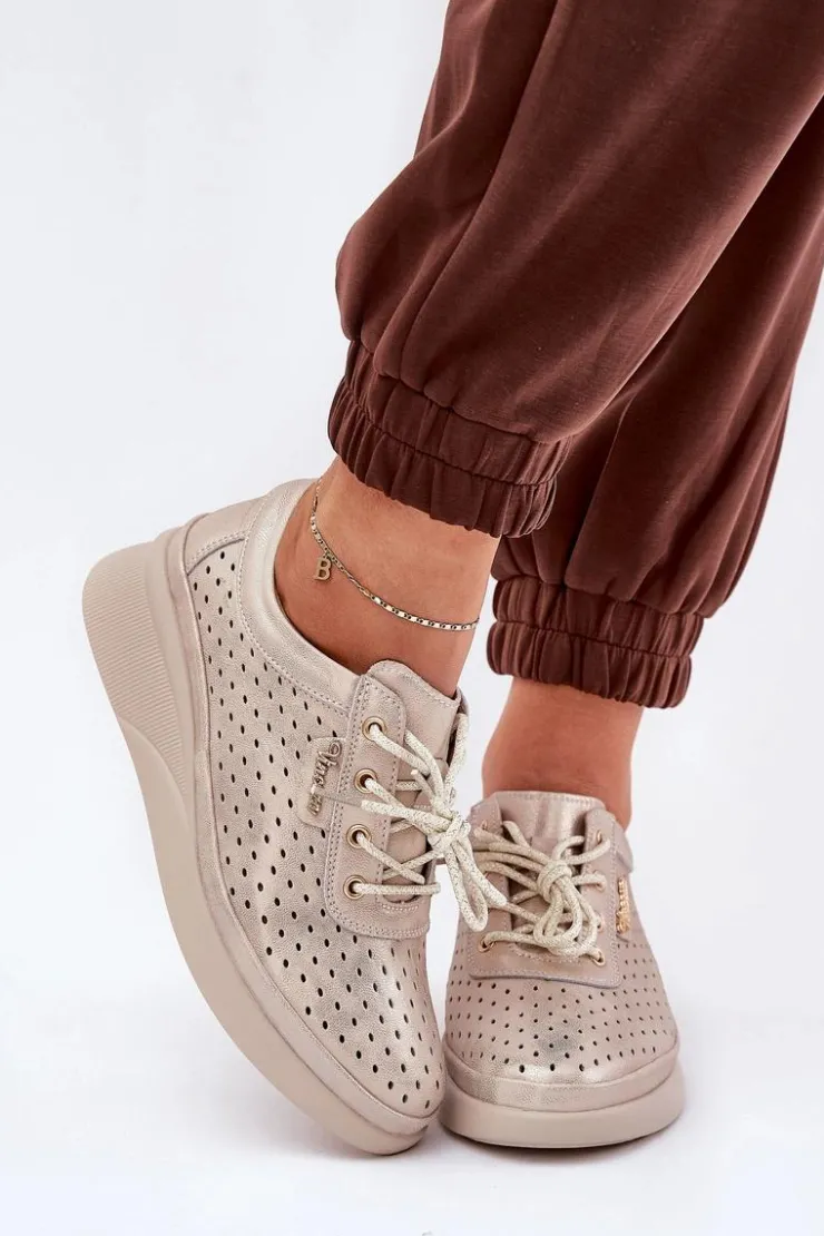 Discount Buty damskie Vinceza Damskie Skórzane Trampki Sportowe Buty Złote Brumia Złoty