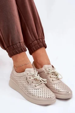 Discount Buty damskie Vinceza Damskie Skórzane Trampki Sportowe Buty Złote Brumia Złoty