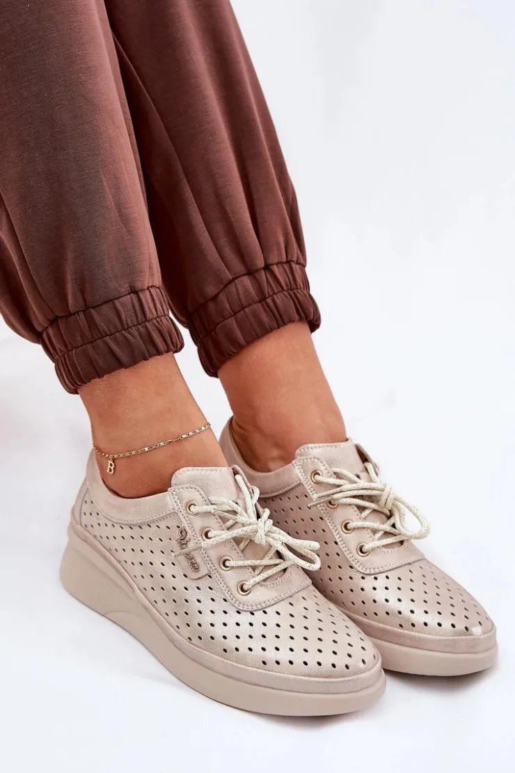 Discount Buty damskie Vinceza Damskie Skórzane Trampki Sportowe Buty Złote Brumia Złoty