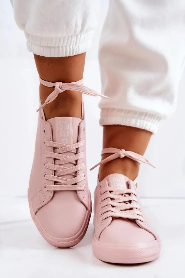 Damskie Big Star Shoes Damskie Skórzane Trampki Tenisówki Big Star JJ274071 Jasny Róż