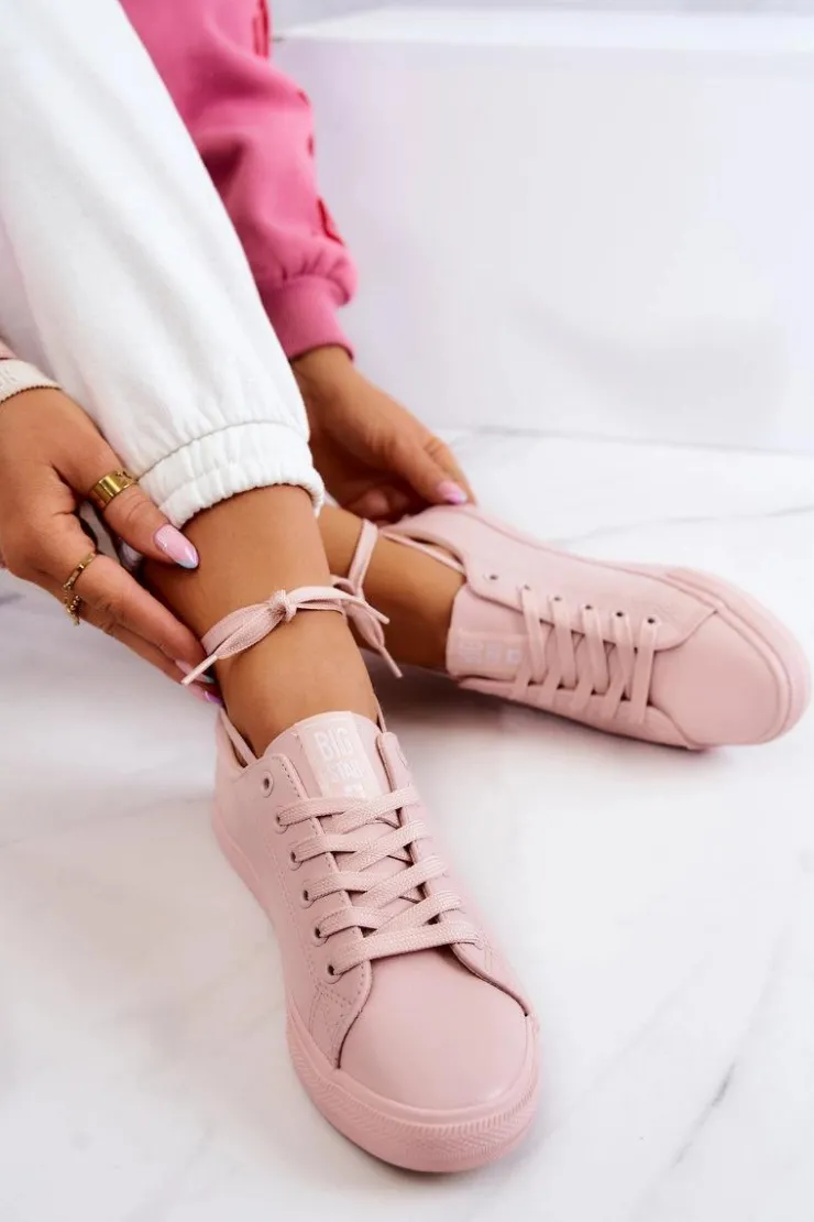 Damskie Big Star Shoes Damskie Skórzane Trampki Tenisówki Big Star JJ274071 Jasny Róż