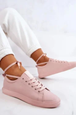 Damskie Big Star Shoes Damskie Skórzane Trampki Tenisówki Big Star JJ274071 Jasny Róż