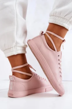 Damskie Big Star Shoes Damskie Skórzane Trampki Tenisówki Big Star JJ274071 Jasny Róż