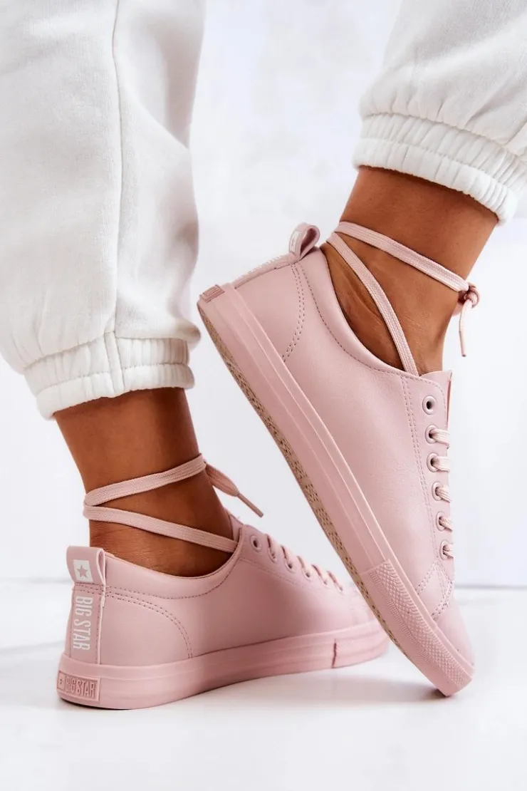 Damskie Big Star Shoes Damskie Skórzane Trampki Tenisówki Big Star JJ274071 Jasny Róż