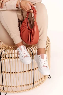 Big Star Shoes Trampki Damskie Big Star|Trampki Damskie Niskie*Damskie Skórzane Trampki Z Gwiazdą BIG STAR DD274691 Biało-Różowe