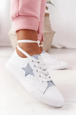 Big Star Shoes Damskie Skórzane Trampki Z Gwiazdą BIG STAR DD274692 Biało-Niebieskie