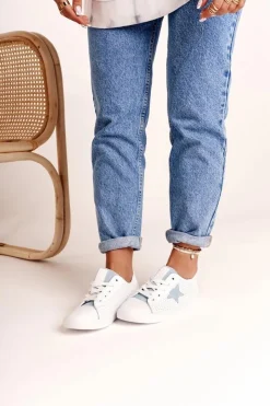 Big Star Shoes Damskie Skórzane Trampki Z Gwiazdą BIG STAR DD274692 Biało-Niebieskie