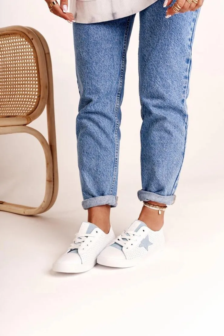 Big Star Shoes Damskie Skórzane Trampki Z Gwiazdą BIG STAR DD274692 Biało-Niebieskie