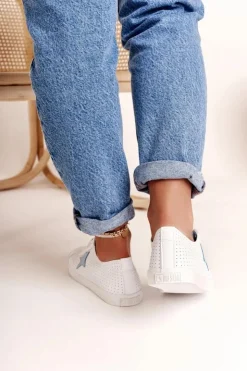 Big Star Shoes Damskie Skórzane Trampki Z Gwiazdą BIG STAR DD274692 Biało-Niebieskie