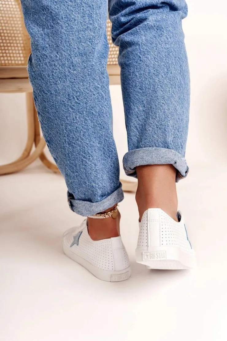 Big Star Shoes Damskie Skórzane Trampki Z Gwiazdą BIG STAR DD274692 Biało-Niebieskie