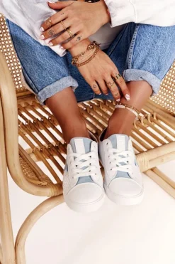 Big Star Shoes Damskie Skórzane Trampki Z Gwiazdą BIG STAR DD274692 Biało-Niebieskie