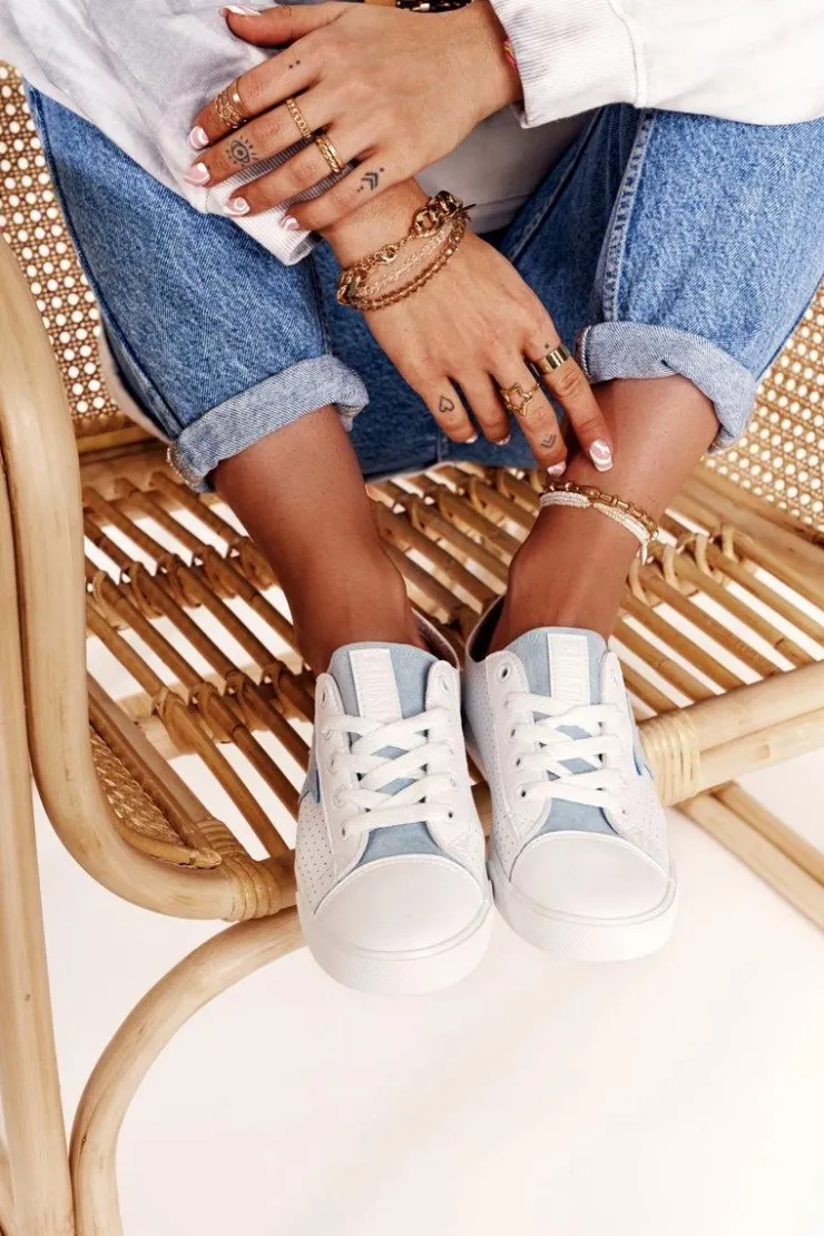 Big Star Shoes Damskie Skórzane Trampki Z Gwiazdą BIG STAR DD274692 Biało-Niebieskie