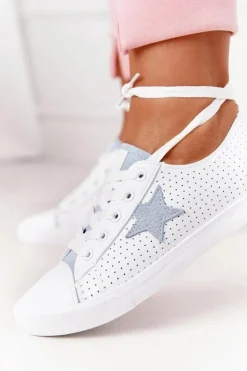 Big Star Shoes Damskie Skórzane Trampki Z Gwiazdą BIG STAR DD274692 Biało-Niebieskie