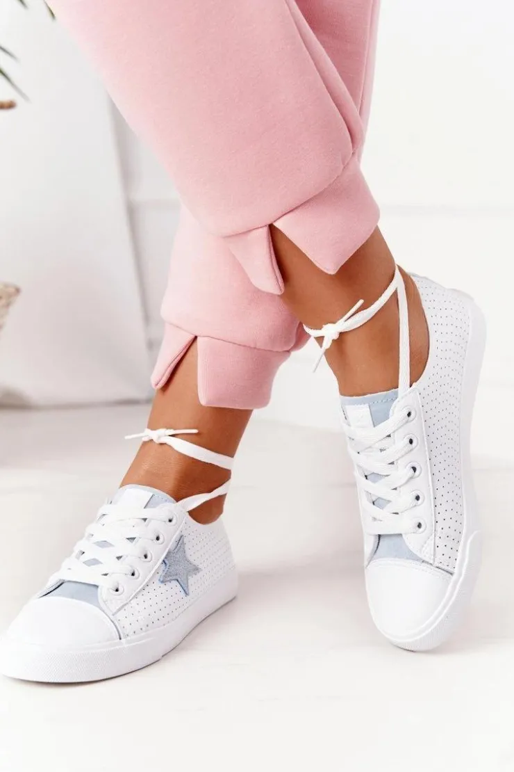 Big Star Shoes Damskie Skórzane Trampki Z Gwiazdą BIG STAR DD274692 Biało-Niebieskie