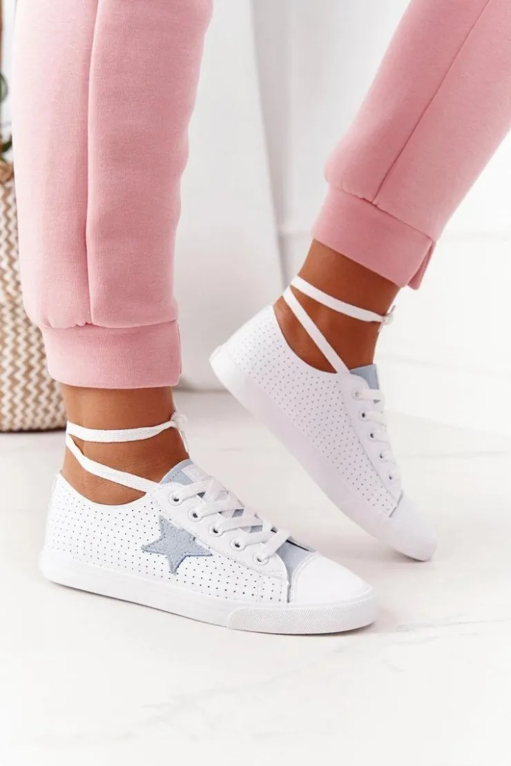 Big Star Shoes Damskie Skórzane Trampki Z Gwiazdą BIG STAR DD274692 Biało-Niebieskie