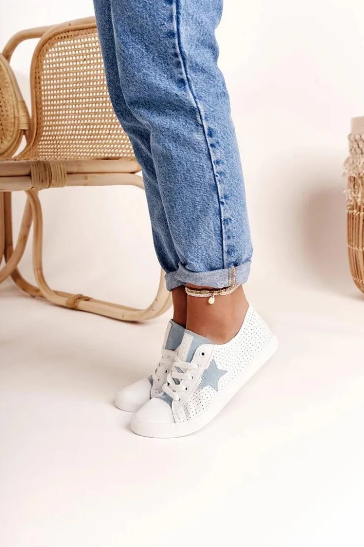 Big Star Shoes Damskie Skórzane Trampki Z Gwiazdą BIG STAR DD274692 Biało-Niebieskie