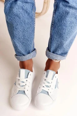 Big Star Shoes Damskie Skórzane Trampki Z Gwiazdą BIG STAR DD274692 Biało-Niebieskie