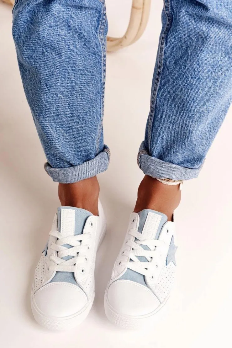 Big Star Shoes Damskie Skórzane Trampki Z Gwiazdą BIG STAR DD274692 Biało-Niebieskie