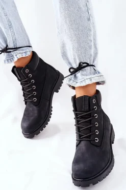 Damskie Big Star Shoes Damskie Skórzane Trapery Big Star II274446 Czarne