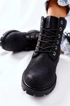 Damskie Big Star Shoes Damskie Skórzane Trapery Big Star II274446 Czarne