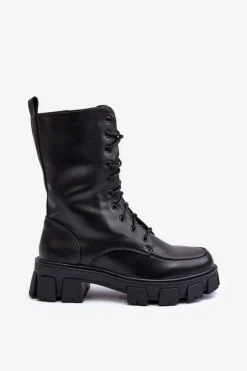 New Boto Damskie Skórzane Trapery Botki Na Suwak Czarne Igorfa