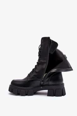 New Boto Damskie Skórzane Trapery Botki Na Suwak Czarne Igorfa