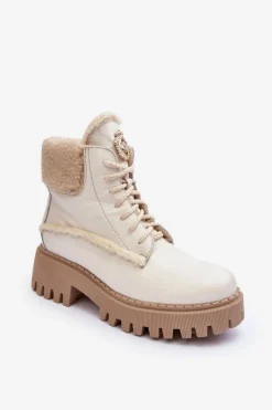 Damskie Zazoo Damskie Skórzane Trapery Botki Kremowe Lemar Vergo