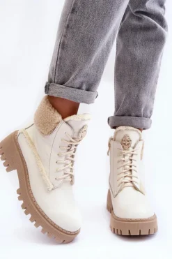 Damskie Zazoo Damskie Skórzane Trapery Botki Kremowe Lemar Vergo