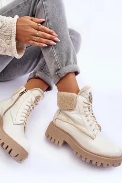 Damskie Zazoo Damskie Skórzane Trapery Botki Kremowe Lemar Vergo